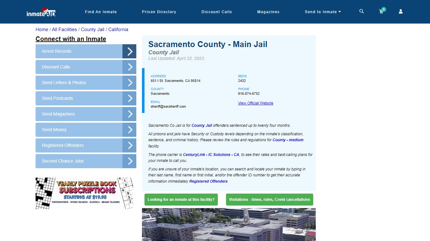 Sacramento County - Main Jail - Inmate Locator - Sacramento, CA