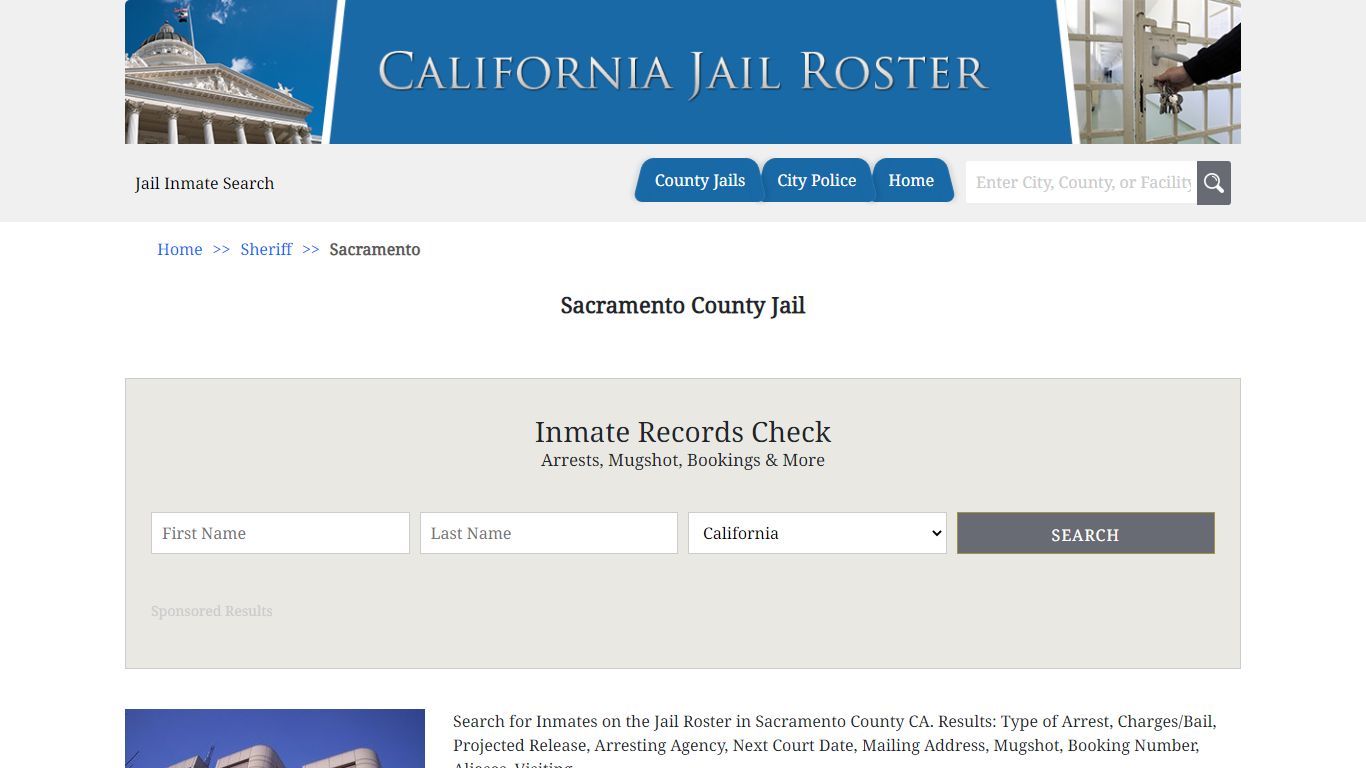 Sacramento County Jail | Jail Roster Search
